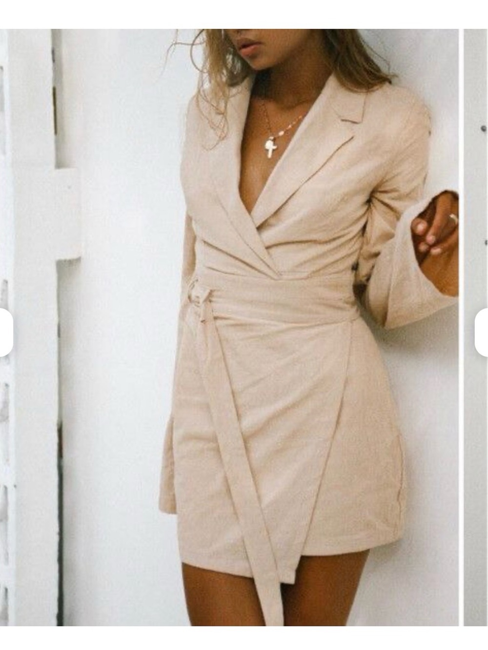 Beige Wrap Blazer Dress - Women's Chic Tailored Dress